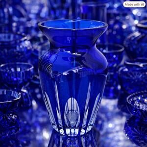 Cobalt Blue Block Crystal Vase San Carlos Crystal Collection 8 1/4" Argentina